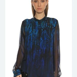 Elie Tahari Vibrant Blue and Black Sheer Blouse